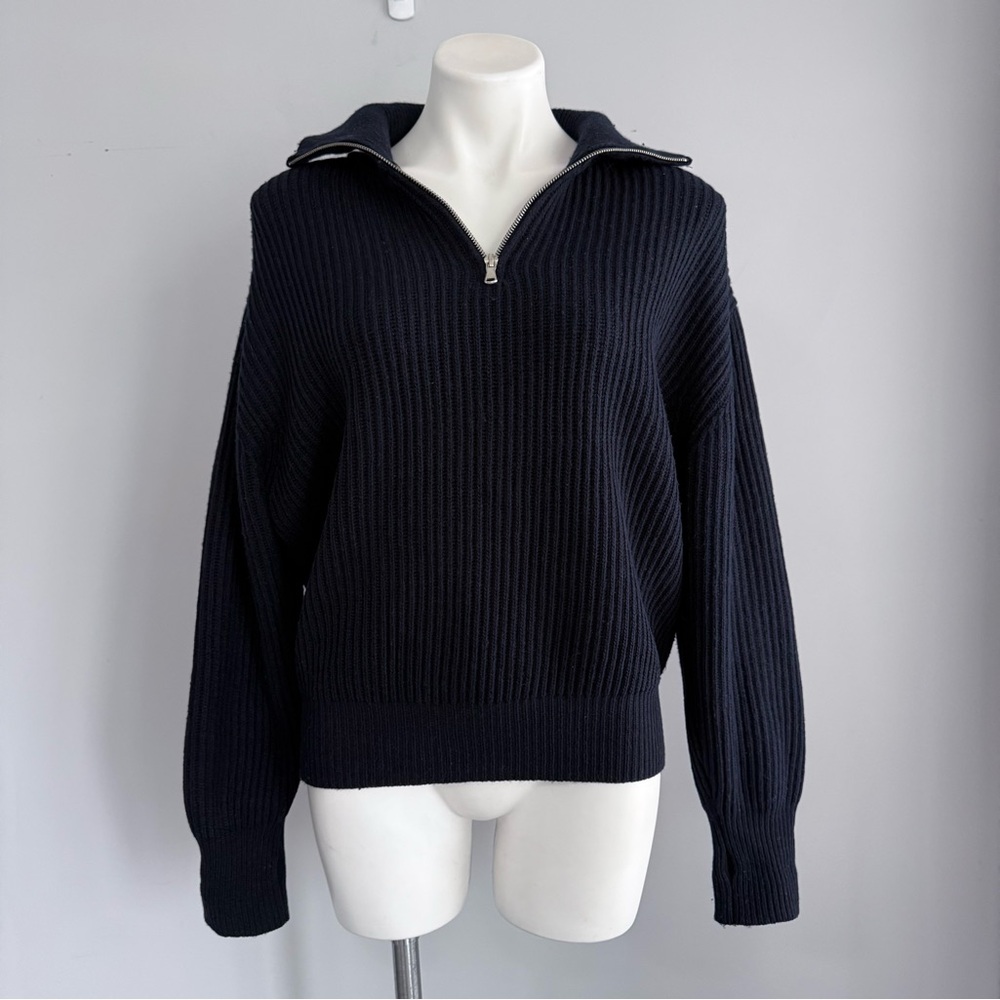 Dunst Half Zip Ribbed Wool Sweater Navy S Chunky Knit Minimalist Quiet Luxury - Picture 3 of 16